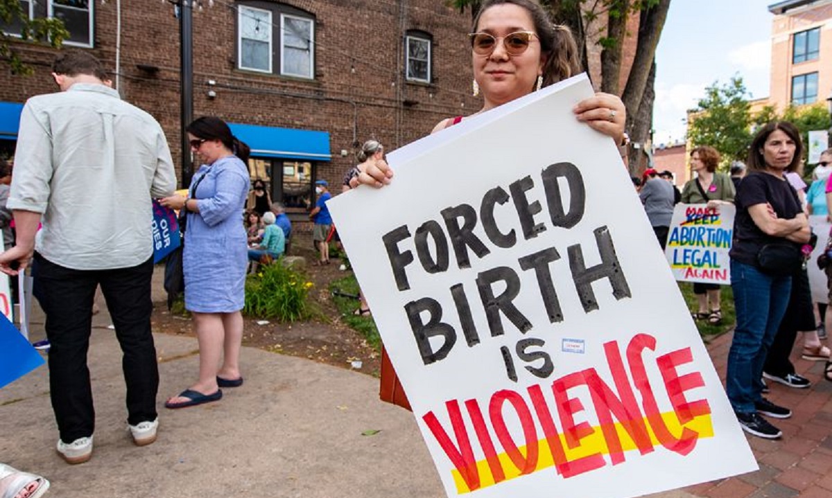 An abortion rights protester at a rally in South Orange on Friday June 24, 2022.