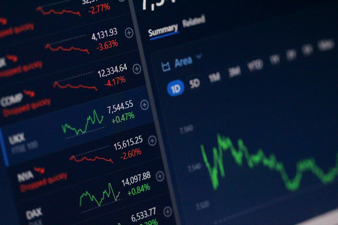 A stock market chart on a screen