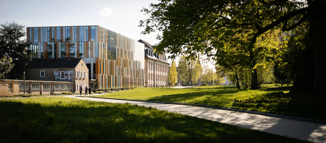 University buildings on a green campus